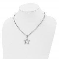 Stainless Steel Polished CZ Star Necklace, 18" view 4