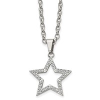 Stainless Steel Polished CZ Star Necklace, 18" view 1