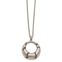 Stainless Steel Brushed Enameled Necklace with Crystal Circle, 20" view 2