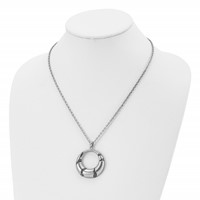 Stainless Steel Brushed Enameled Necklace with Crystal Circle, 20" view 4