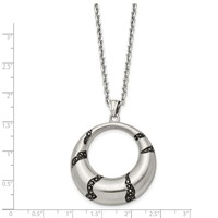 Stainless Steel Brushed Enameled Necklace with Crystal Circle, 20" view 5