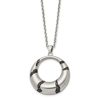Stainless Steel Brushed Enameled Necklace with Crystal Circle, 20" view 1
