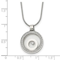 Stainless Steel Polished Necklace with Moving CZ Floating in Glass Circle view 5