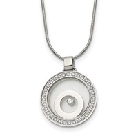 Stainless Steel Polished Necklace with Moving CZ Floating in Glass Circle view 1
