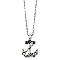Chisel Stainless Steel Antiqued and Polished Anchorwiht Rope Pendant on a Ball Chain Necklace, 22" view 2