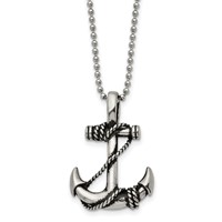 Chisel Stainless Steel Antiqued and Polished Anchorwiht Rope Pendant on a Ball Chain Necklace, 22" view 1