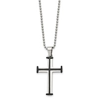 Chisel Stainless Steel Polished Black IP-plated Cross Pendant on a Ball Chain Necklace, 22" view 2