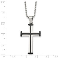 Chisel Stainless Steel Polished Black IP-plated Cross Pendant on a Ball Chain Necklace, 22" view 3