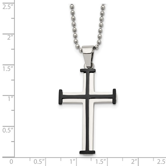 Chisel Stainless Steel Polished Black IP-plated Cross Pendant on a 22 inch Ball Chain Necklace