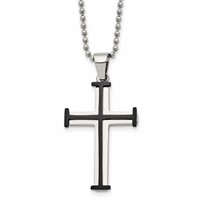 Chisel Stainless Steel Polished Black IP-plated Cross Pendant on a Ball Chain Necklace, 22" view 1