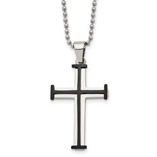 Chisel Stainless Steel Polished Black IP-plated Cross Pendant on a 22 inch Ball Chain Necklace
