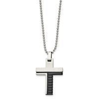 Stainless Steel Brushed and Polished Black IP-plated Cross Necklace, 22" view 2