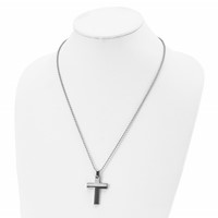 Stainless Steel Brushed and Polished Black IP-plated Cross Necklace, 22" view 4