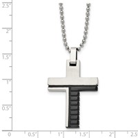 Stainless Steel Brushed and Polished Black IP-plated Cross Necklace, 22" view 3