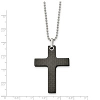 Stainless Steel Polished Solid Black Carbon Fiber Cross Necklace, 22" view 3