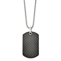 Stainless Steel Polished Solid Black Carbon Fiber Dog Tag Necklace, 24" view 2