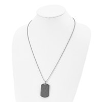 Stainless Steel Polished Solid Black Carbon Fiber Dog Tag Necklace, 24" view 4