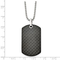 Stainless Steel Polished Solid Black Carbon Fiber Dog Tag Necklace, 24" view 3