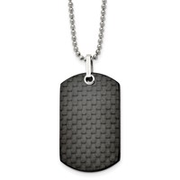 Stainless Steel Polished Solid Black Carbon Fiber Dog Tag Necklace, 24" view 1