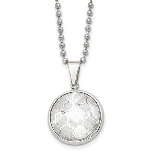 Chisel Stainless Steel Polished Necklace with Acrylic Soccer Ball Pendant on a Ball Chain, 22"