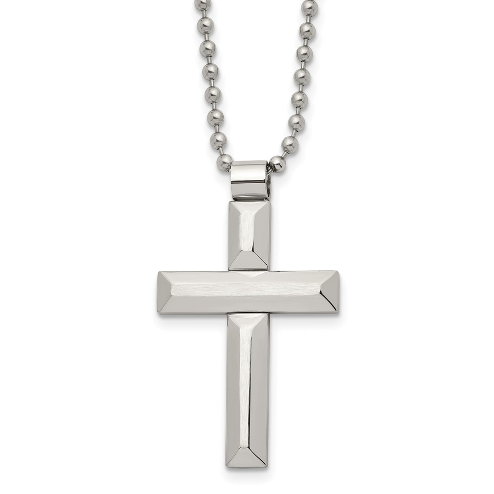 Stainless Steel Brushed and Polished Cross 22in Necklace