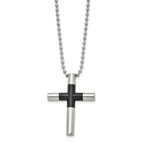 Stainless Steel Polished Black IP-plated Cross Necklace, 22" view 2