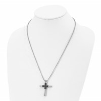 Stainless Steel Polished Black IP-plated Cross Necklace, 22" view 4