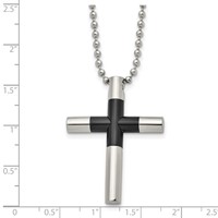 Stainless Steel Polished Black IP-plated Cross Necklace, 22" view 3