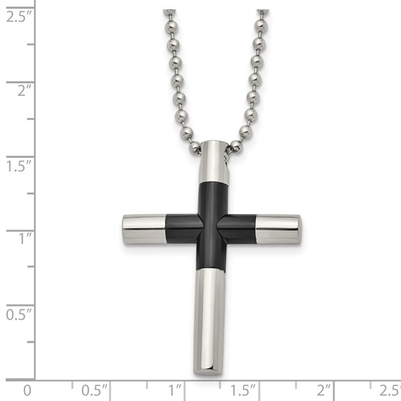 Stainless Steel Polished Black IP-plated Cross 22in Necklace