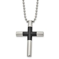 Stainless Steel Polished Black IP-plated Cross Necklace, 22" view 1