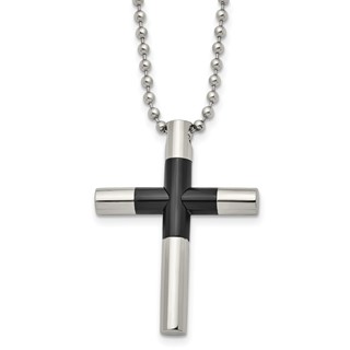 Stainless Steel Polished Black IP-plated Cross 22in Necklace