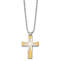 Chisel Stainless Steel Brushed and Polished Yellow IP-plated Cross Pendant on a Ball Chain Necklace, 22" view 2