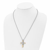 Chisel Stainless Steel Brushed and Polished Yellow IP-plated Cross Pendant on a Ball Chain Necklace, 22" view 4