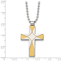 Chisel Stainless Steel Brushed and Polished Yellow IP-plated Cross Pendant on a Ball Chain Necklace, 22" view 3