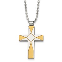 Chisel Stainless Steel Brushed and Polished Yellow IP-plated Cross Pendant on a Ball Chain Necklace, 22" view 1
