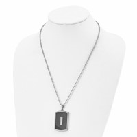 Stainless Steel Polished Necklace with CZ & Black Carbon Fiber Inlay, 22" view 3