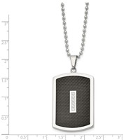 Stainless Steel Polished Necklace with CZ & Black Carbon Fiber Inlay, 22" view 2