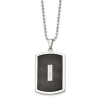 Stainless Steel Polished Necklace with CZ & Black Carbon Fiber Inlay, 22" view 1