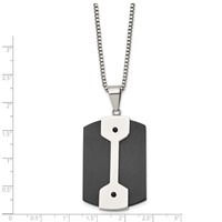 Stainless Steel Brushed & Polished Black IP-plated Dog Tag Necklace, 22" view 2