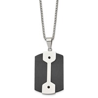 Stainless Steel Brushed & Polished Black IP-plated Dog Tag Necklace, 22" view 1