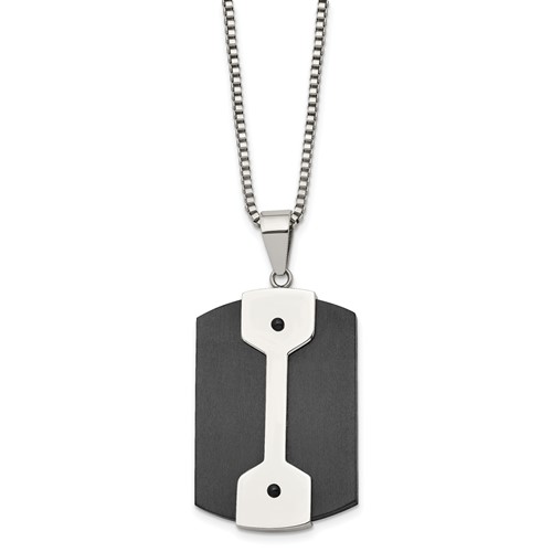 Stainless Steel Brushed & Polished Black IP-plated Dog Tag Necklace, 22"