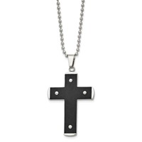 Stainless Steel Brushed and Polished Black IP-plated Cross Necklace, 22" view 2