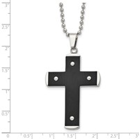 Stainless Steel Brushed and Polished Black IP-plated Cross Necklace, 22" view 3