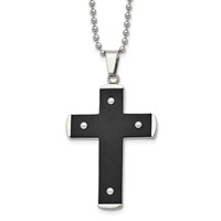 Stainless Steel Brushed and Polished Black IP-plated Cross Necklace, 22" view 1