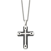 Chisel Stainless Steel Brushed and Polished Black IP-plated Cross Pendant on a Box Chain Necklace, 22" view 2