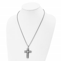 Chisel Stainless Steel Brushed and Polished Black IP-plated Cross Pendant on a Box Chain Necklace, 22" view 4