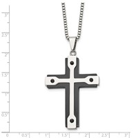 Chisel Stainless Steel Brushed and Polished Black IP-plated Cross Pendant on a Box Chain Necklace, 22" view 3