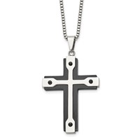 Chisel Stainless Steel Brushed and Polished Black IP-plated Cross Pendant on a Box Chain Necklace, 22" view 1