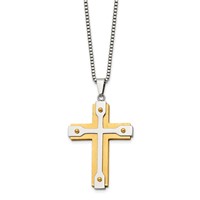 Chisel Stainless Steel Brushed and Polished Yellow IP-plated Cross Pendant on a Box Chain Necklace, 22" view 2