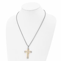 Chisel Stainless Steel Brushed and Polished Yellow IP-plated Cross Pendant on a Box Chain Necklace, 22" view 4